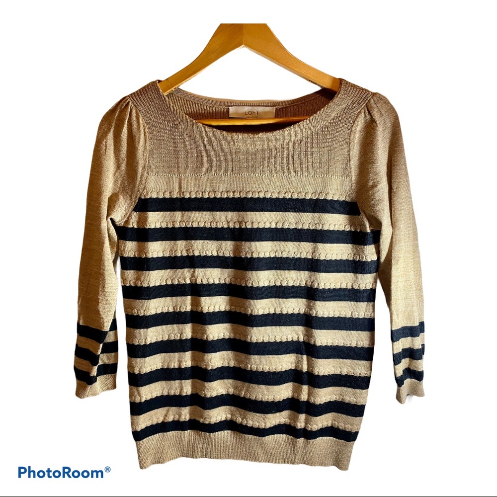 Women’s tan black striped sweater by Loft  size small
